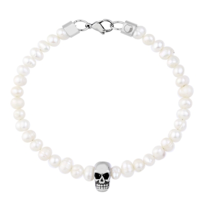 Pánský perlový náramek Aronne - lebka, chirurgická ocel | Manoki