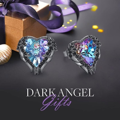 Náušnice Swarovski Elements Dark Angel Violet - andělská křídla