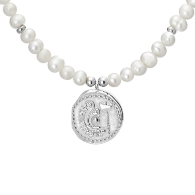 Perlový náhrdelník Eudora - starožitná mince, sladkovodní perla | Manoki