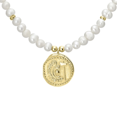 Perlový náhrdelník Eudora Gold - starožitná mince, perla | Manoki