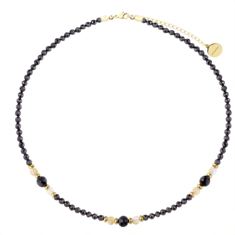 Luxusní náhrdelník s černými turmalíny a přírodním citrínem| Manoki