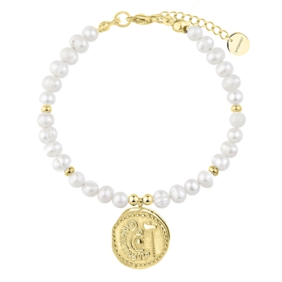 Perlový náramek Eudora Gold - starožitná mince, perla | Manoki