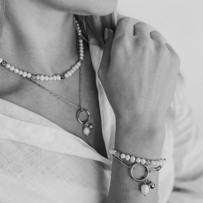 Ocelový náramek s perlou Lyra, chirurgická ocel | Manoki