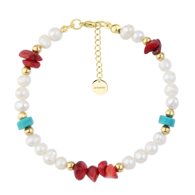 Luxusní perlový náramek Noelia - korál, tyrkys, perla | Manoki