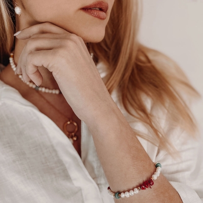 Luxusní perlový náramek Noelia - korál, tyrkys, perla | Manoki