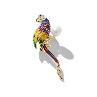 Brož Swarovski Elements Socorro s perlou - papoušek